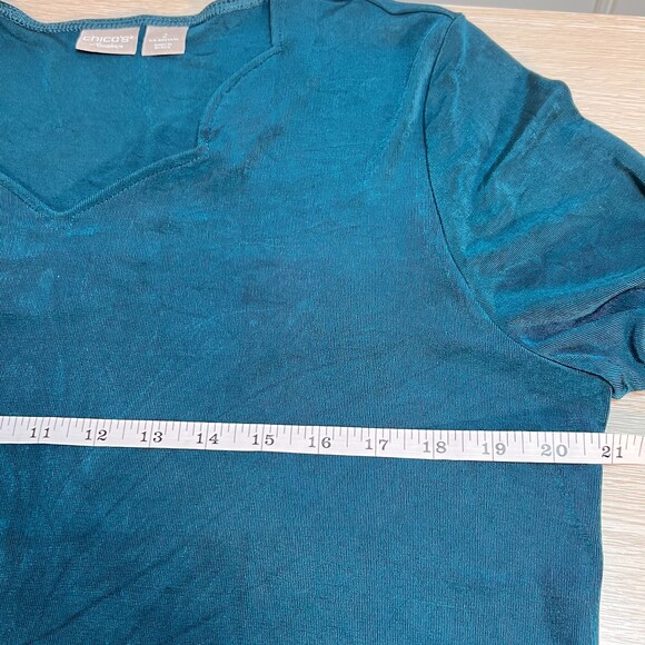 Chico's Travelers Blouse Womens L Teal Blue Green V-Neck 3/4 Sleeve - Picture 11 of 16